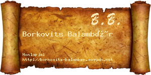 Borkovits Balambér névjegykártya